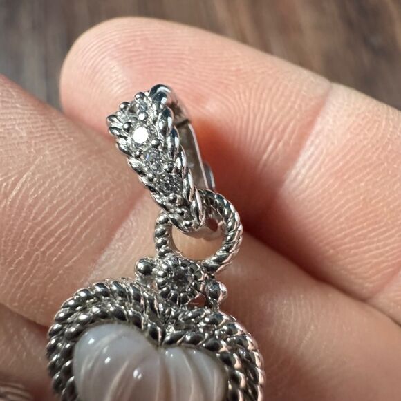 Judith Ripka 925 Silver Pink MOP Heart + CZ Maltese Cross Pendant Chain Necklace - Picture 12 of 17